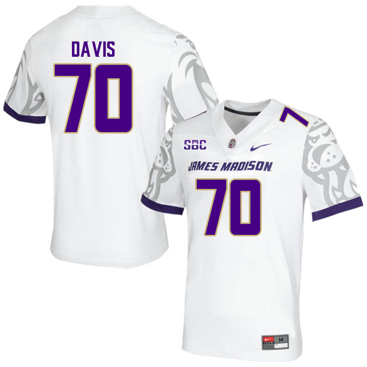 Men-Youth #70 Brett Davis James Madison Dukes College Football Jerseys Stitched Sale-White